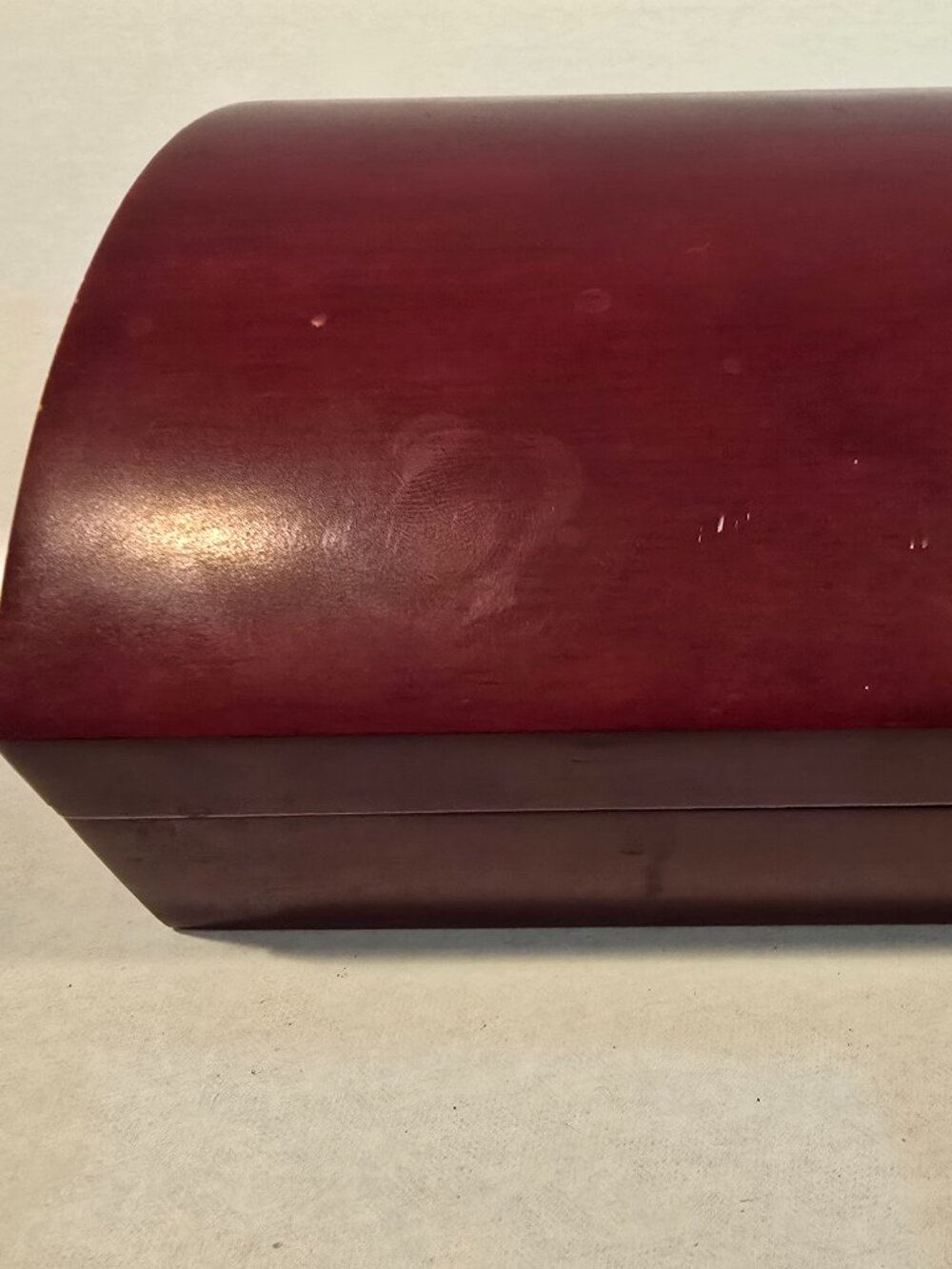 Jewelry Box Organizer Cherry Wood Hinged Lid Mirror Lined Interior 8" Vintage